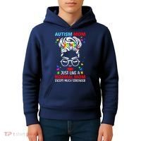 Autism Mom Much Stronger Awareness Messy Bun Puzzle Kids Hoodie thumb 4