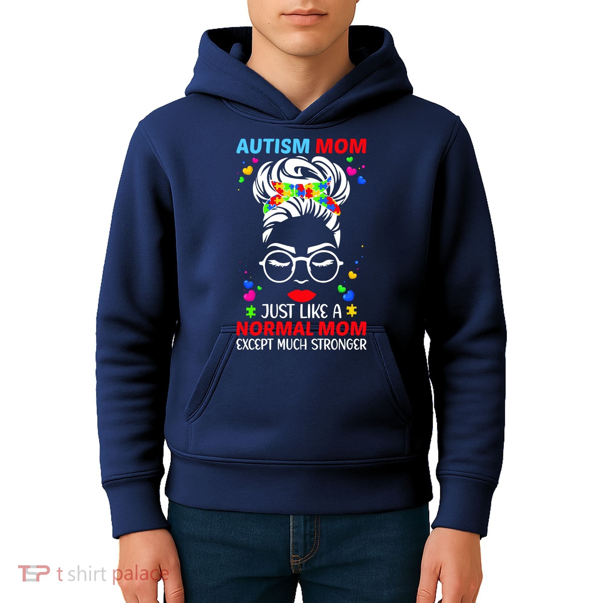 Autism Mom Much Stronger Awareness Messy Bun Puzzle Kids Hoodie
