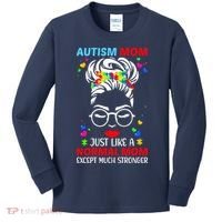 Autism Mom Much Stronger Awareness Messy Bun Puzzle Kids Long Sleeve Shirt thumb 0