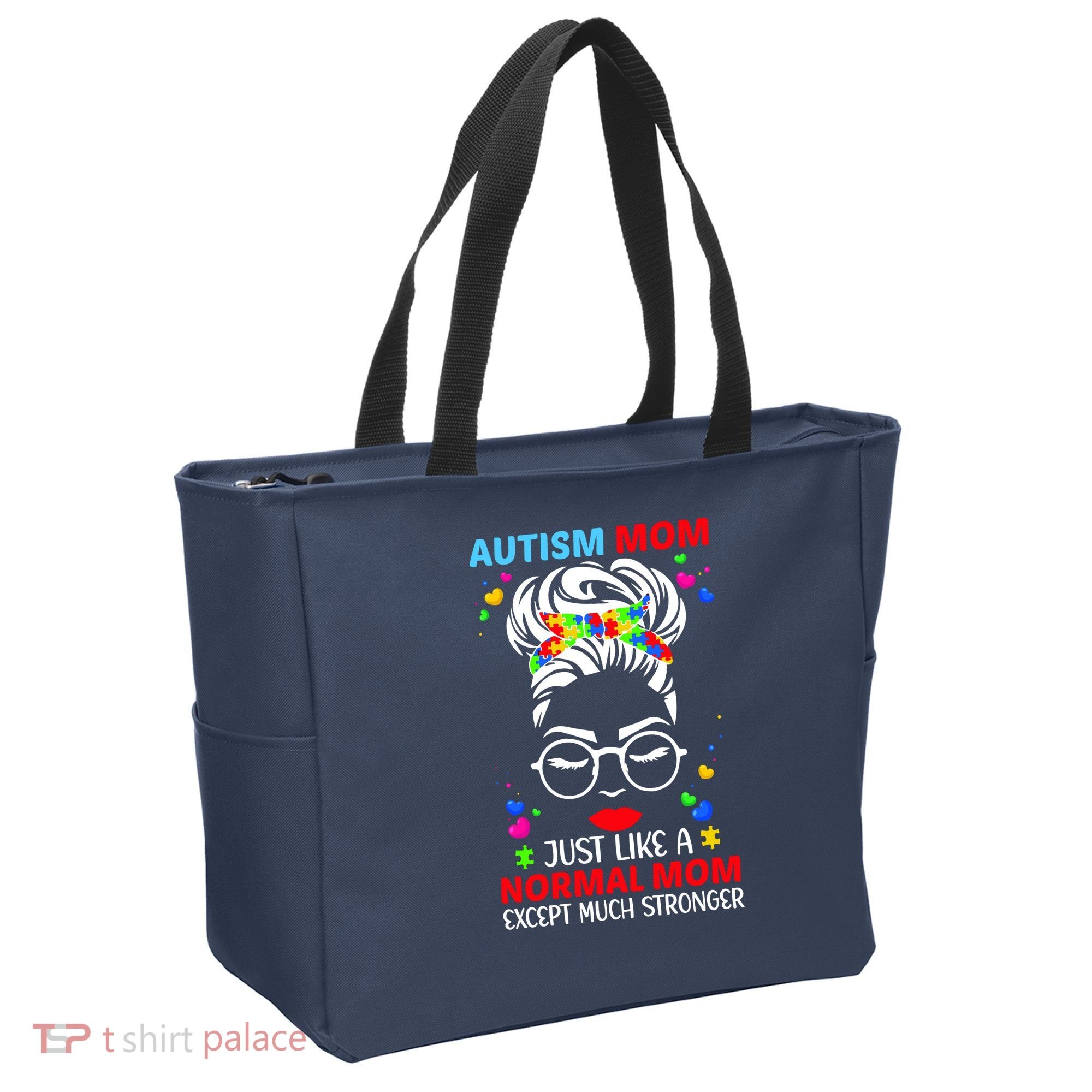 Autism Mom Much Stronger Awareness Messy Bun Puzzle Tote Bag