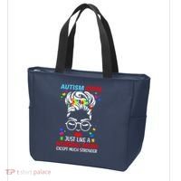 Autism Mom Much Stronger Awareness Messy Bun Puzzle Tote Bag thumb 3