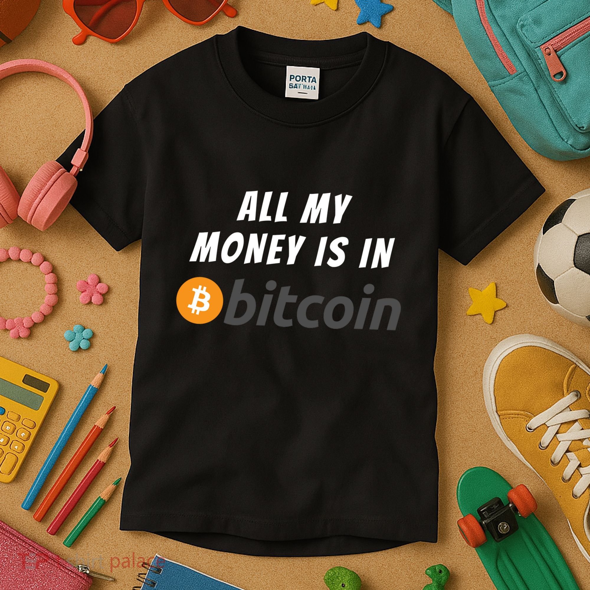 All My Money Is In Bitcoin, Funny Bitcoin Meme, BTC Crypto Kids T-Shirt