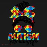 Autism Mommy Messy Bun Sunglasses Bandana Autism Awareness Coaster thumb 2