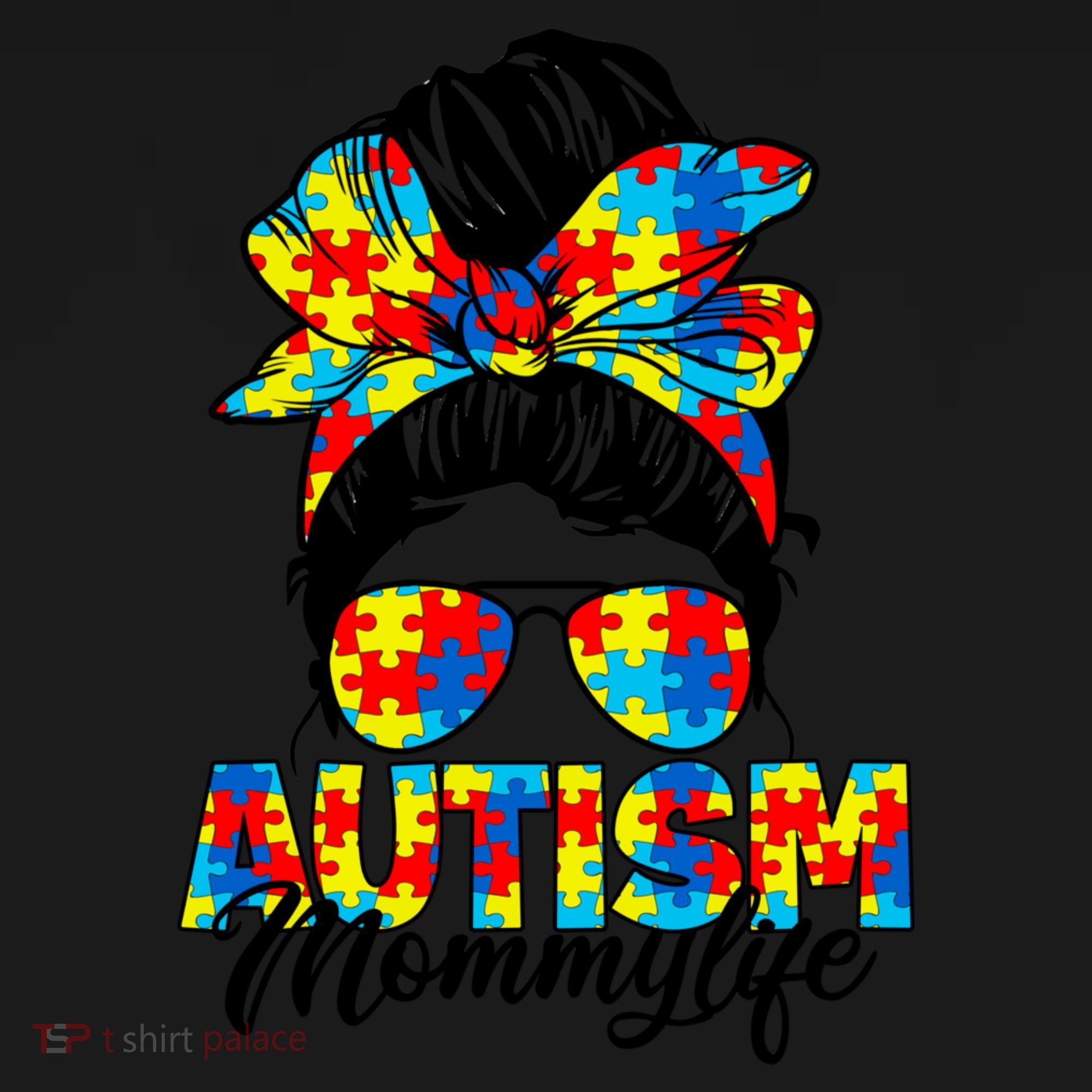 Autism Mommy Messy Bun Sunglasses Bandana Autism Awareness Coaster