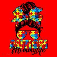 Autism Mommy Messy Bun Sunglasses Bandana Autism Awareness Santa Hat thumb 1