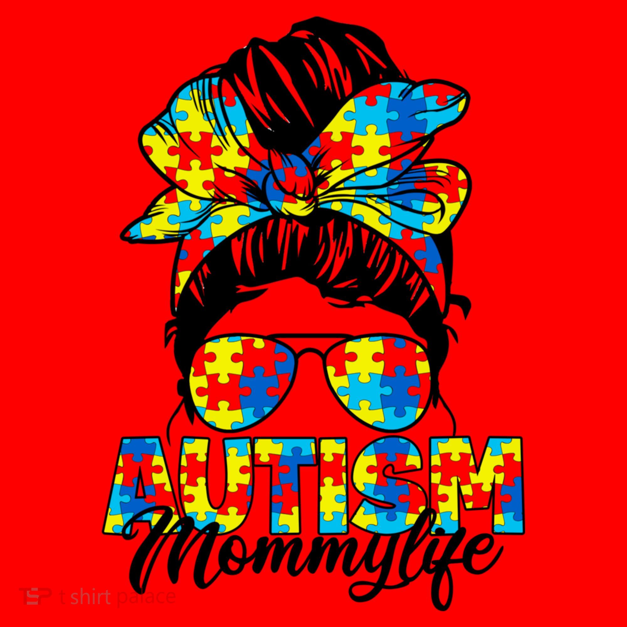 Autism Mommy Messy Bun Sunglasses Bandana Autism Awareness Santa Hat