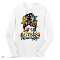 Autism Mommy Messy Bun Sunglasses Bandana Autism Awareness Long Sleeve Shirt thumb 0