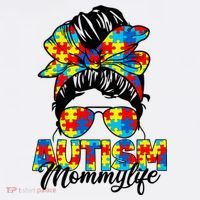Autism Mommy Messy Bun Sunglasses Bandana Autism Awareness Long Sleeve Shirt thumb 2