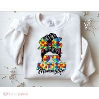 Autism Mommy Messy Bun Sunglasses Bandana Autism Awareness Sweatshirt thumb 2
