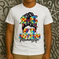 Autism Mommy Messy Bun Sunglasses Bandana Autism Awareness T-Shirt thumb 3