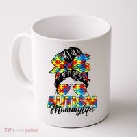 Autism Mommy Messy Bun Sunglasses Bandana Autism Awareness Coffee Mug thumb 0