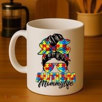 Autism Mommy Messy Bun Sunglasses Bandana Autism Awareness Coffee Mug thumb 4
