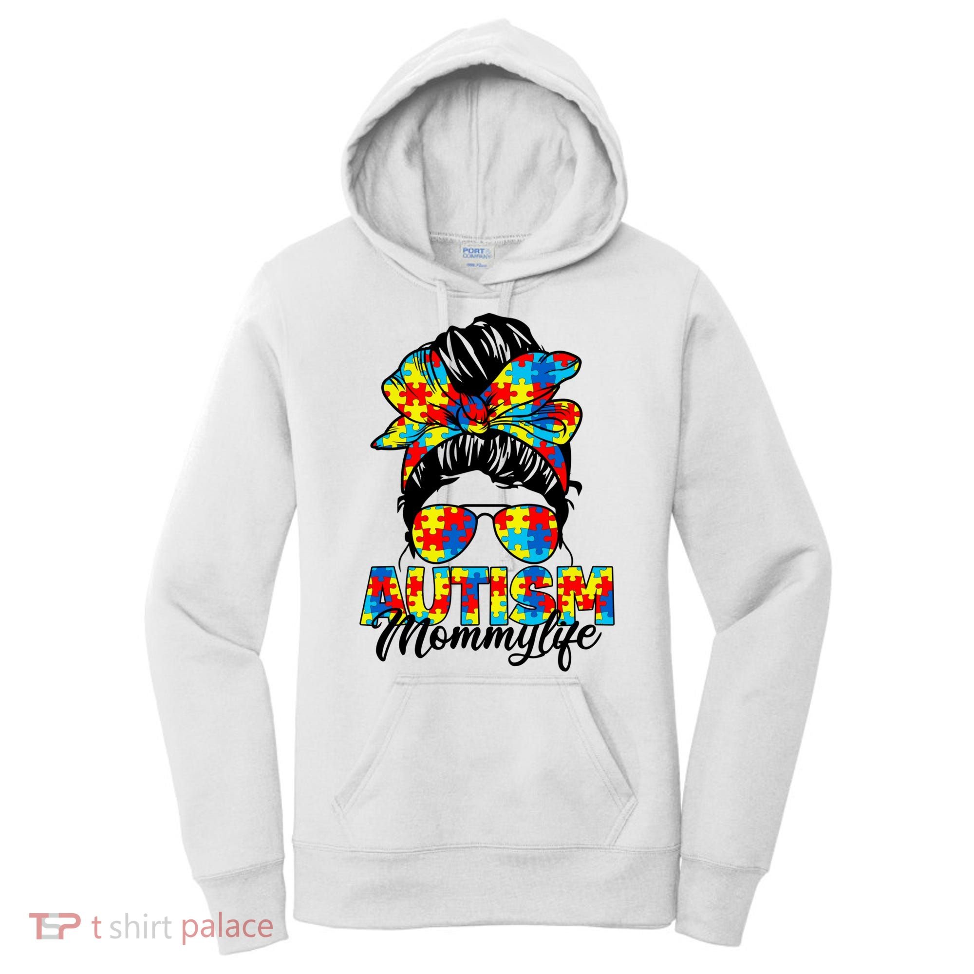 Autism Mommy Messy Bun Sunglasses Bandana Autism Awareness Women's Hoodie