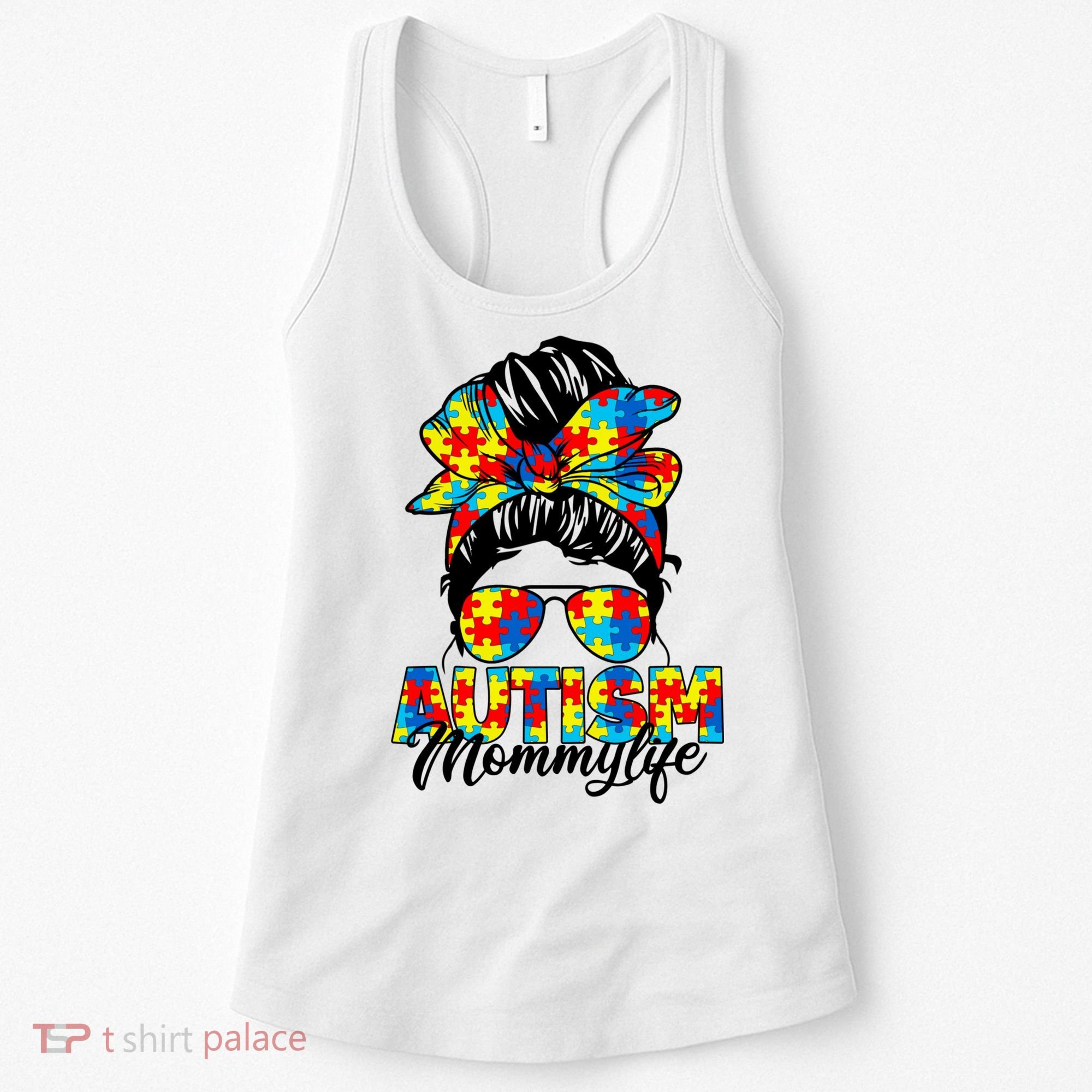 Autism Mommy Messy Bun Sunglasses Bandana Autism Awareness Women's Tank Top