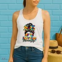 Autism Mommy Messy Bun Sunglasses Bandana Autism Awareness Women's Tank Top thumb 2