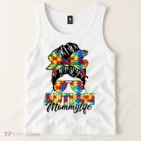 Autism Mommy Messy Bun Sunglasses Bandana Autism Awareness Tank Top thumb 2