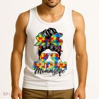 Autism Mommy Messy Bun Sunglasses Bandana Autism Awareness Tank Top thumb 3