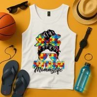 Autism Mommy Messy Bun Sunglasses Bandana Autism Awareness Tank Top thumb 4