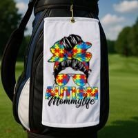 Autism Mommy Messy Bun Sunglasses Bandana Autism Awareness Golf Towel thumb 2