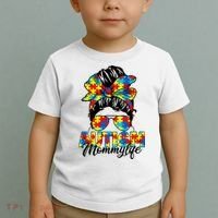 Autism Mommy Messy Bun Sunglasses Bandana Autism Awareness Toddler T-Shirt thumb 2