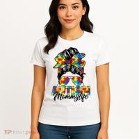 Autism Mommy Messy Bun Sunglasses Bandana Autism Awareness Women's T-Shirt thumb 4