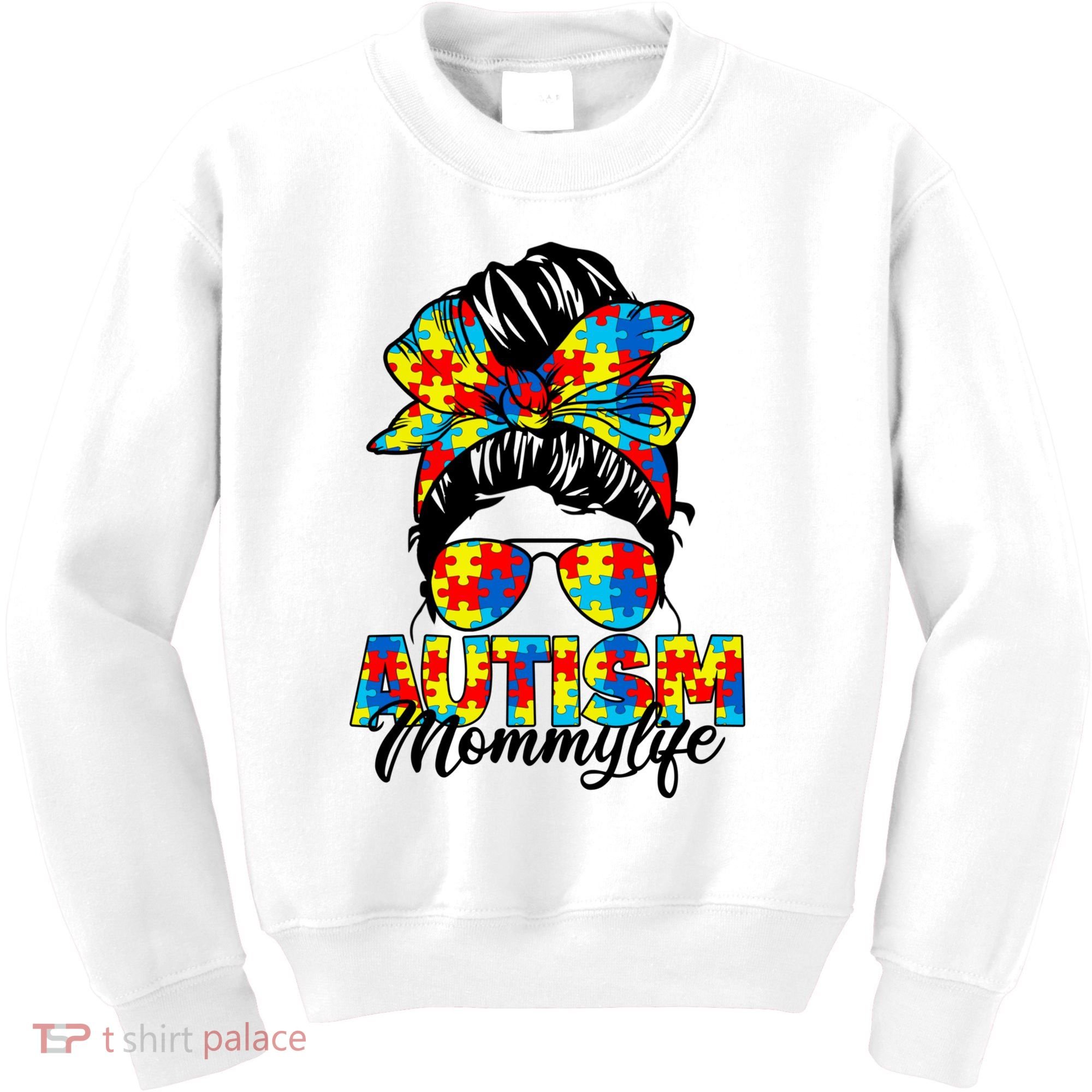 Autism Mommy Messy Bun Sunglasses Bandana Autism Awareness Kids Sweatshirt