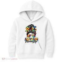 Autism Mommy Messy Bun Sunglasses Bandana Autism Awareness Kids Hoodie thumb 0