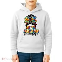 Autism Mommy Messy Bun Sunglasses Bandana Autism Awareness Kids Hoodie thumb 4