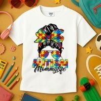 Autism Mommy Messy Bun Sunglasses Bandana Autism Awareness Kids T-Shirt thumb 3