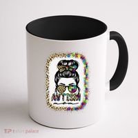 Autism Mom Messy Bun Puzzle Piece Awareness Mothers Day Coffee Mug thumb 1