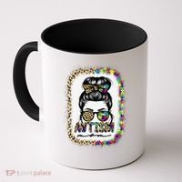 Autism Mom Messy Bun Puzzle Piece Awareness Mothers Day Coffee Mug thumb 0