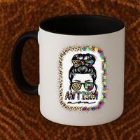 Autism Mom Messy Bun Puzzle Piece Awareness Mothers Day Coffee Mug thumb 2