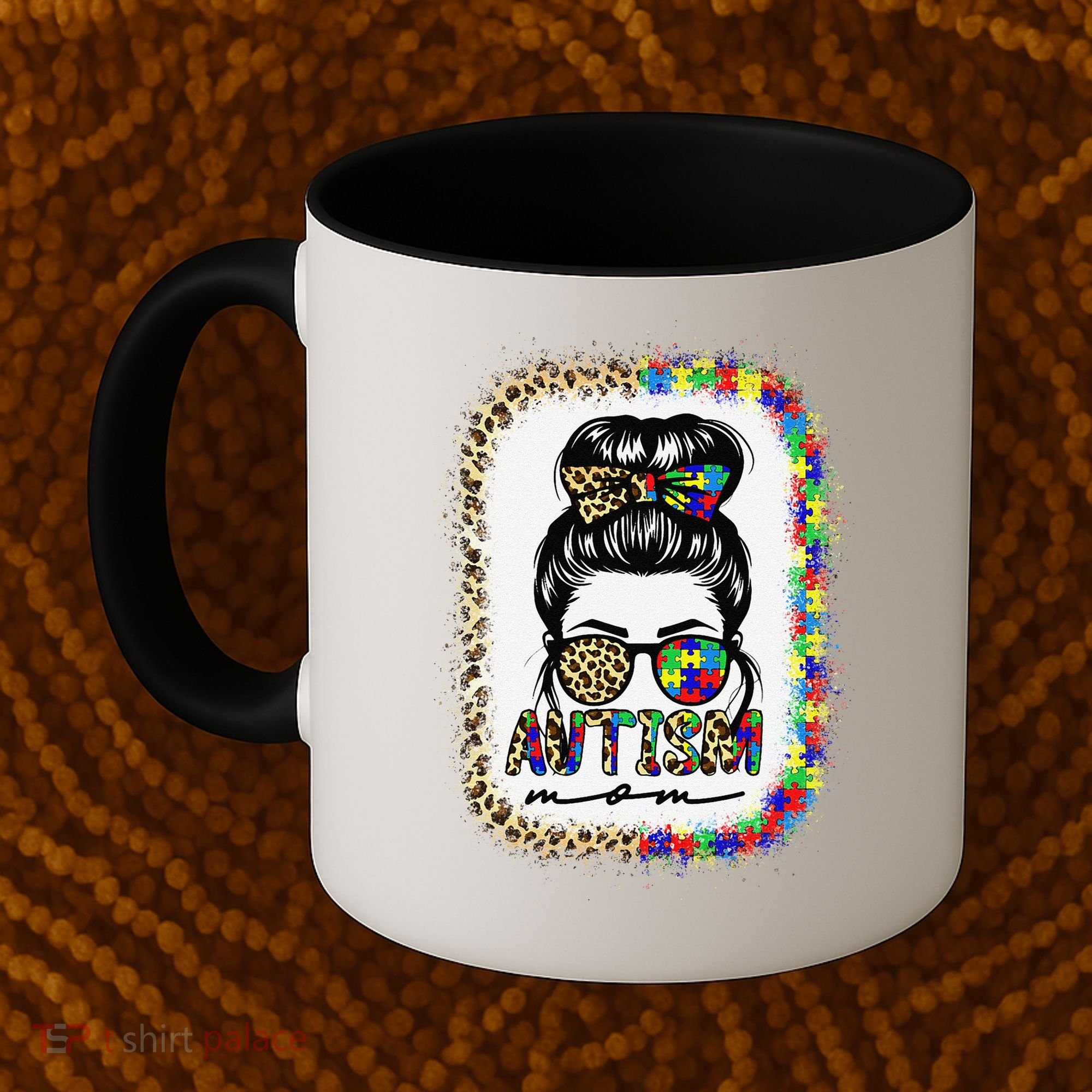 Autism Mom Messy Bun Puzzle Piece Awareness Mothers Day Coffee Mug