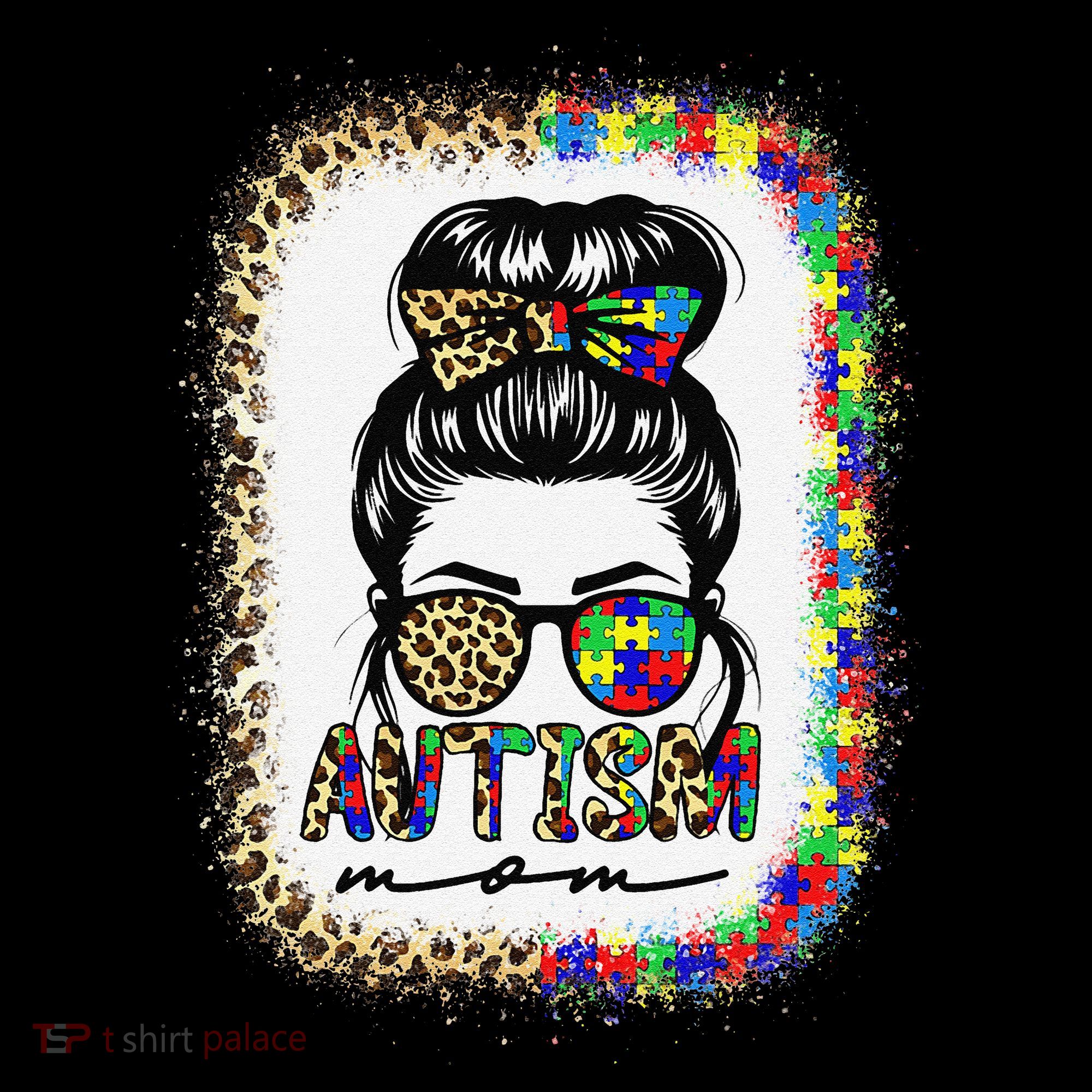 Autism Mom Messy Bun Puzzle Piece Awareness Mothers Day Coffee Mug