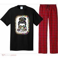 Autism Mom Messy Bun Puzzle Piece Awareness Mothers Day Pajama Set thumb 0