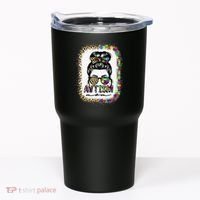 Autism Mom Messy Bun Puzzle Piece Awareness Mothers Day Tumbler thumb 0