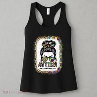 Autism Mom Messy Bun Puzzle Piece Awareness Mothers Day Women's Tank Top thumb 3