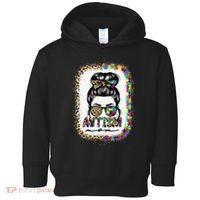 Autism Mom Messy Bun Puzzle Piece Awareness Mothers Day Toddler Hoodie thumb 0