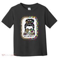 Autism Mom Messy Bun Puzzle Piece Awareness Mothers Day Toddler T-Shirt thumb 0
