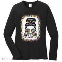 Autism Mom Messy Bun Puzzle Piece Awareness Mothers Day Women's Long Sleeve Shirt thumb 0
