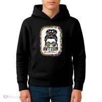 Autism Mom Messy Bun Puzzle Piece Awareness Mothers Day Kids Hoodie thumb 4