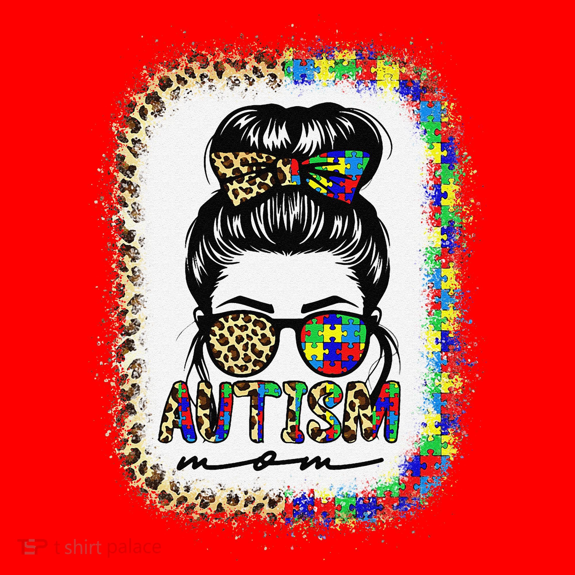 Autism Mom Messy Bun Puzzle Piece Awareness Mothers Day Santa Hat