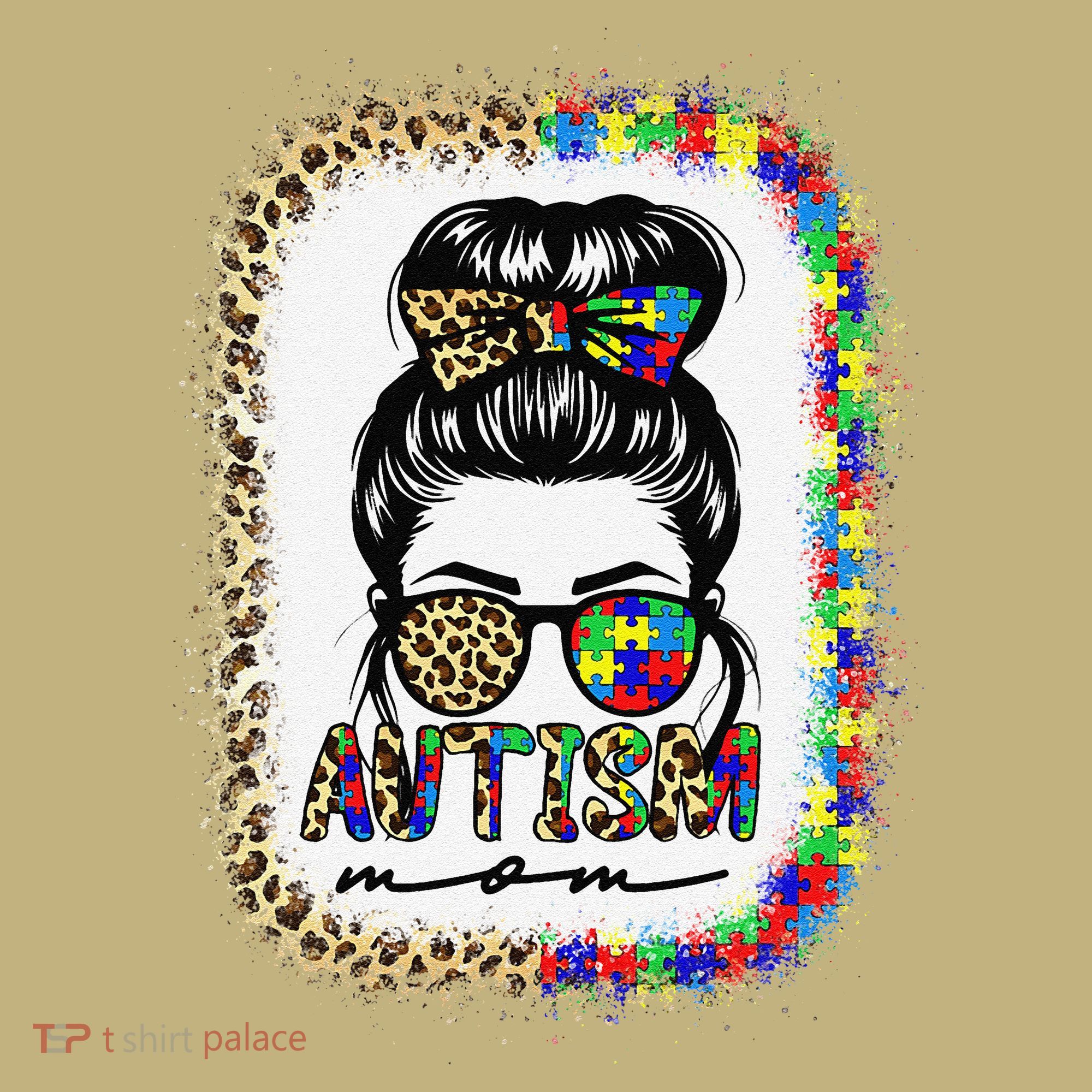 Autism Mom Messy Bun Puzzle Piece Awareness Mothers Day Hoodie