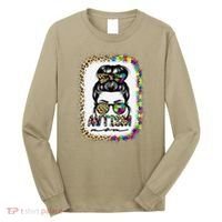Autism Mom Messy Bun Puzzle Piece Awareness Mothers Day Long Sleeve Shirt thumb 0