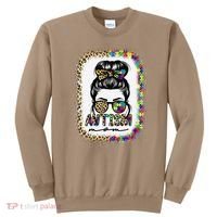 Autism Mom Messy Bun Puzzle Piece Awareness Mothers Day Sweatshirt thumb 0