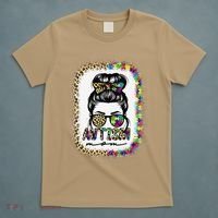 Autism Mom Messy Bun Puzzle Piece Awareness Mothers Day T-Shirt thumb 5