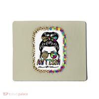 Autism Mom Messy Bun Puzzle Piece Awareness Mothers Day Mousepad thumb 0