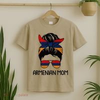 Armenian Mom Messy Bun Sunglasses Flag Mothers Day T-Shirt thumb 2
