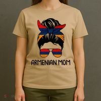 Armenian Mom Messy Bun Sunglasses Flag Mothers Day T-Shirt thumb 4