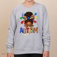 Autism Mom Messy Bun Black Women Autism Awareness Puzzle Women's Sweatshirt thumb 0